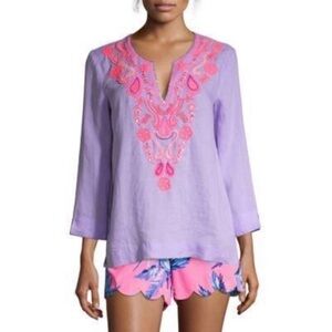 Lilly Pulitzer Amelia Island Tunic Lilac Verbena Linen Size Large Purple Pink